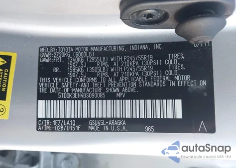 2011 Toyota Highlander Limited V6 из США, поврежденный, VIN 5TDDK3EH4BS090085